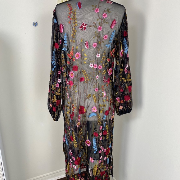 Semi Sheer Floral Embroidered Boho Maxi Dress Size Small/Medium - Picture 11 of 11